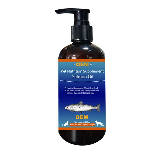 Free Design Pet Liquid Supplement Salmon Oil for Pet Skin&Coat Support EPA DHA Pet Liquid Snacks Dog Food Supplement 